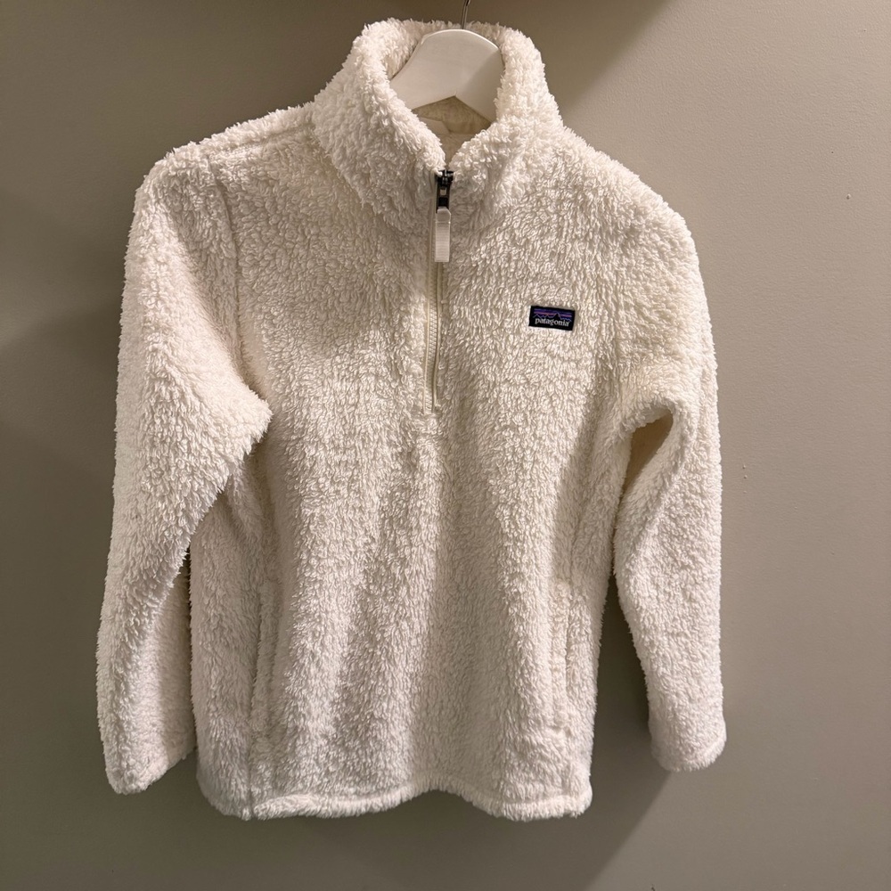 Patagonia Girls Los Gatos Sherpa 1/4 Zip Pullover Cream XL (14)